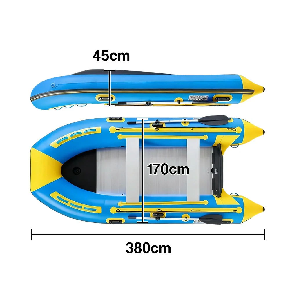 TREKKA 230/330/380cm Inflatable Kayak Durable PVC Construction Multi-Chamber Design Quick-Drain Valve Ideal for Fishing & Recreation - Blue - Image 15