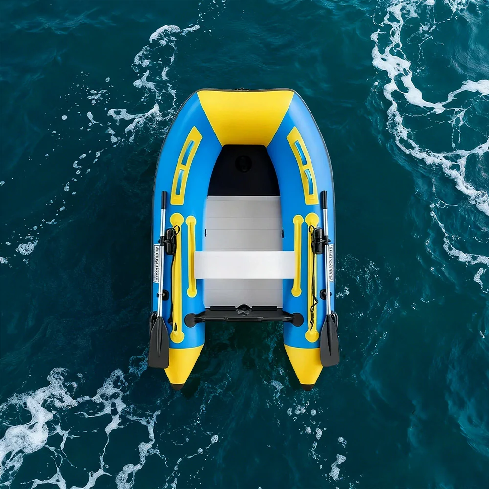 TREKKA 230/330/380cm Inflatable Kayak Durable PVC Construction Multi-Chamber Design Quick-Drain Valve Ideal for Fishing & Recreation - Blue - Image 2