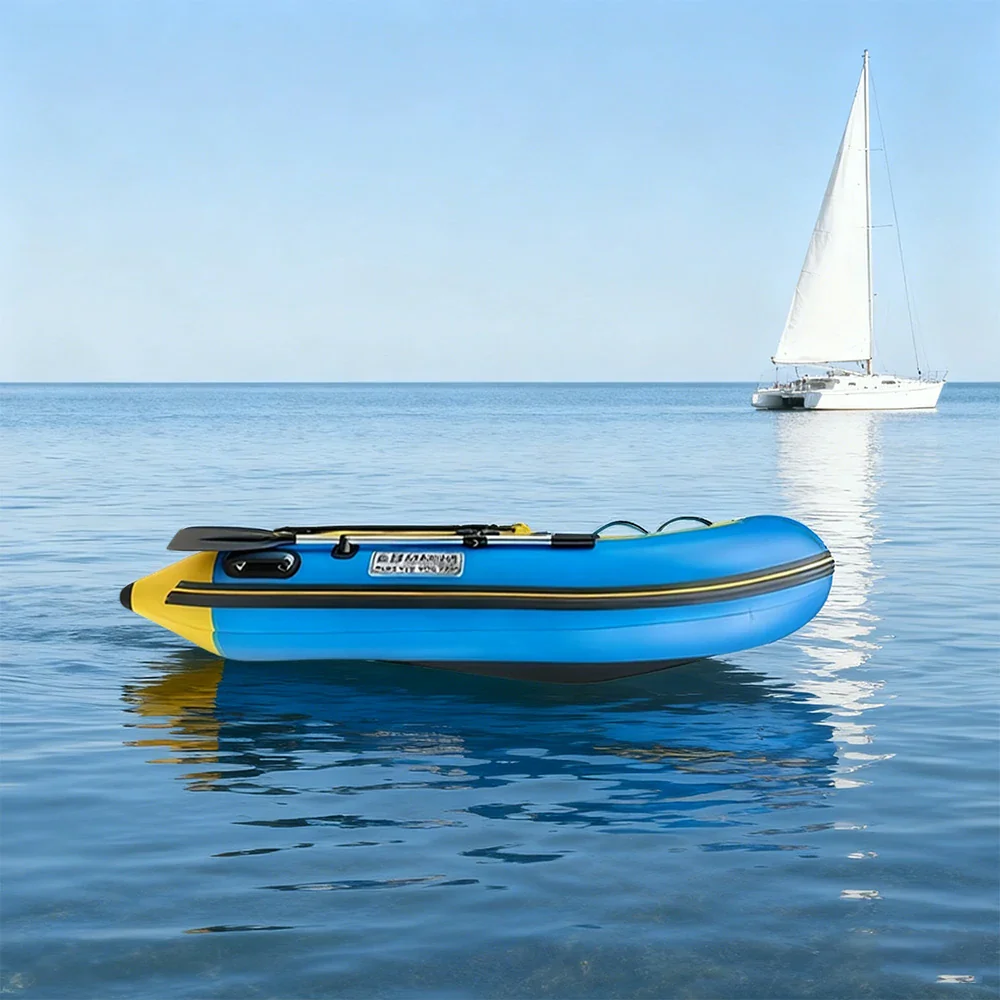 TREKKA 230/330/380cm Inflatable Kayak Durable PVC Construction Multi-Chamber Design Quick-Drain Valve Ideal for Fishing & Recreation - Blue - Image 4