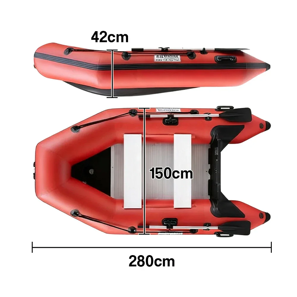 TREKKA 230/280/330cm Inflatable Kayak Durable PVC Construction Multi-Chamber Design Quick-Drain Valve Ideal for Fishing & Recreation - Red - Image 10