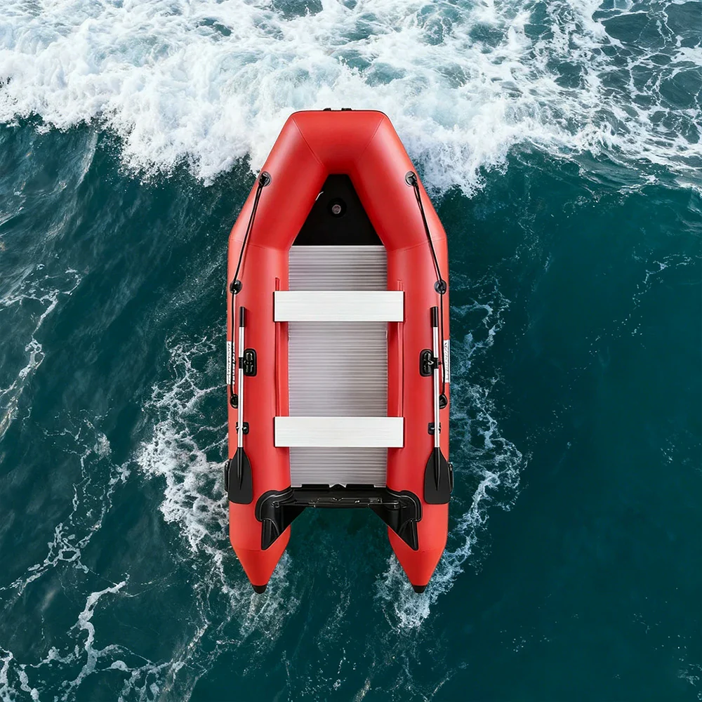 TREKKA 230/280/330cm Inflatable Kayak Durable PVC Construction Multi-Chamber Design Quick-Drain Valve Ideal for Fishing & Recreation - Red - Image 12