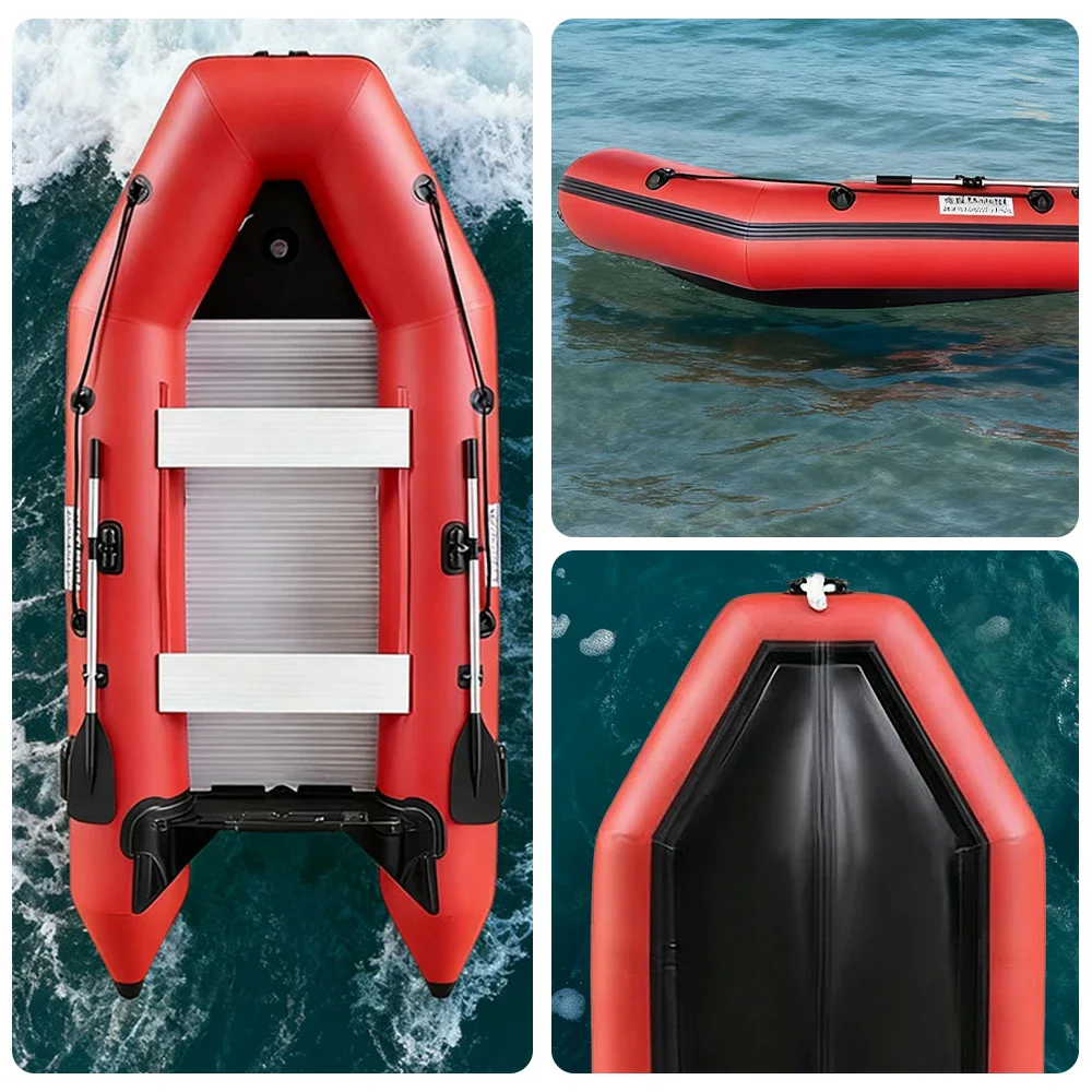 TREKKA 230/280/330cm Inflatable Kayak Durable PVC Construction Multi-Chamber Design Quick-Drain Valve Ideal for Fishing & Recreation - Red - Image 13