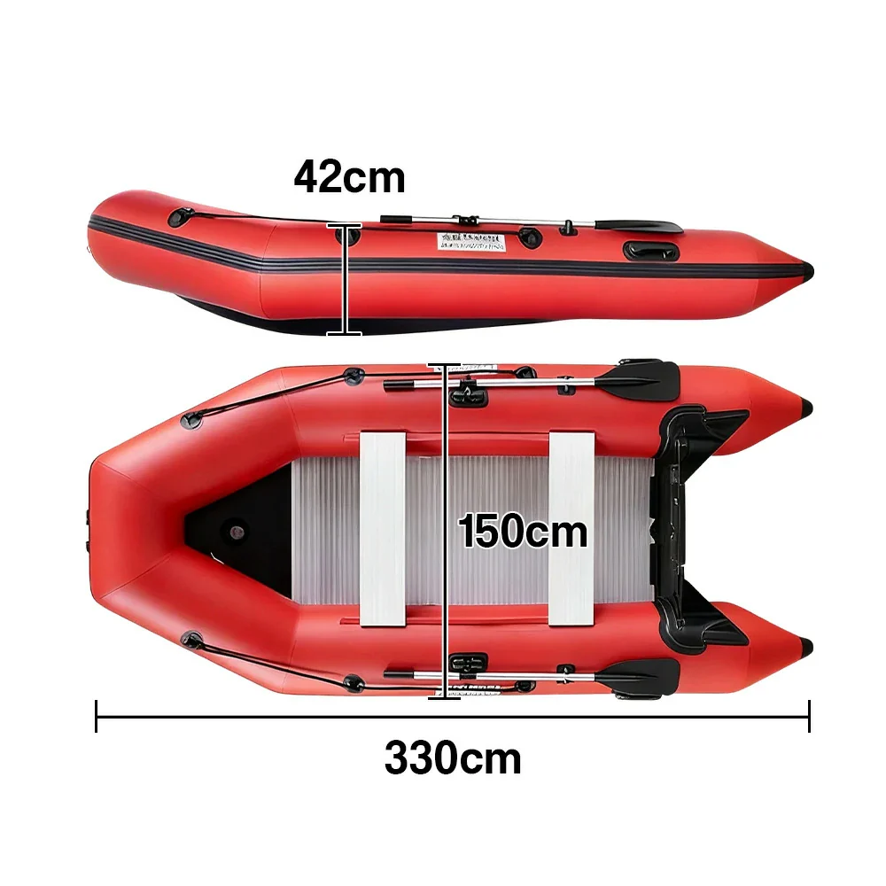TREKKA 230/280/330cm Inflatable Kayak Durable PVC Construction Multi-Chamber Design Quick-Drain Valve Ideal for Fishing & Recreation - Red - Image 15