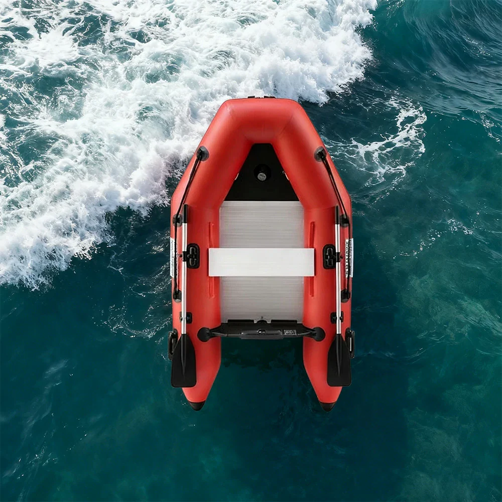 TREKKA 230/280/330cm Inflatable Kayak Durable PVC Construction Multi-Chamber Design Quick-Drain Valve Ideal for Fishing & Recreation - Red - Image 2