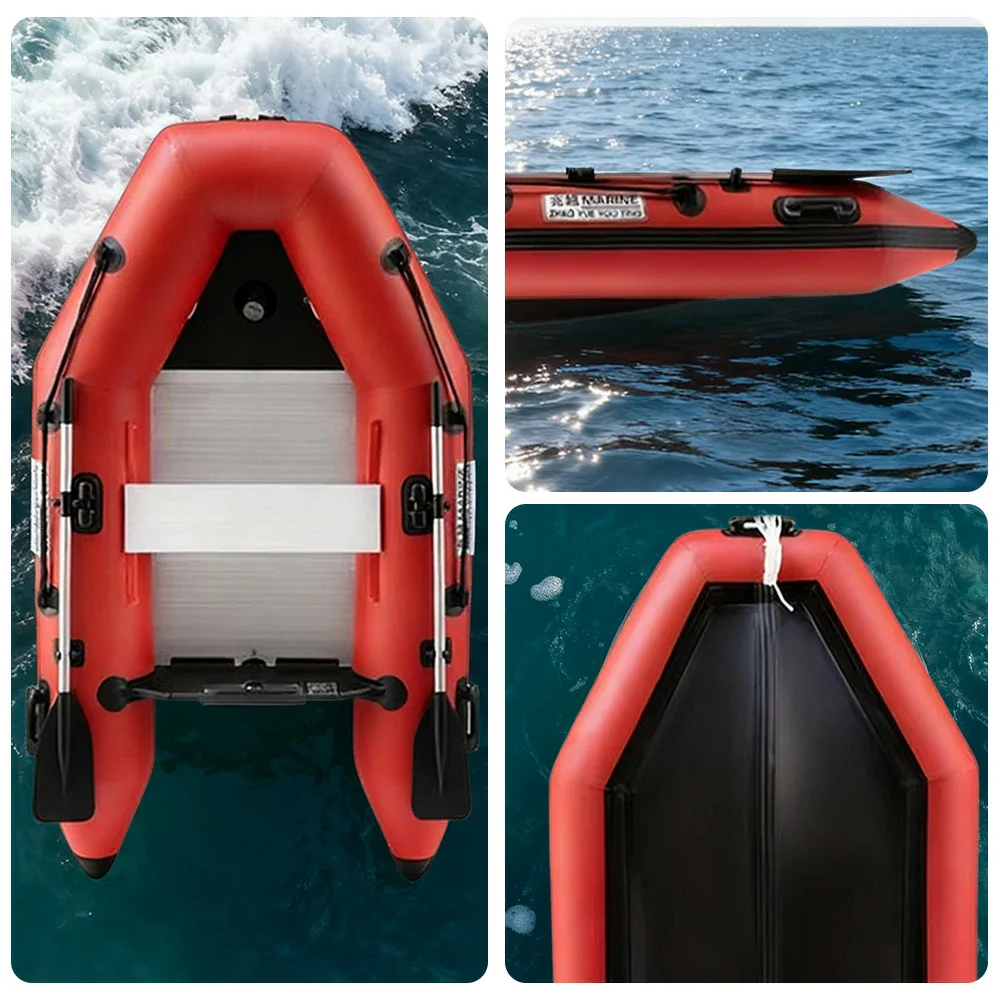 TREKKA 230/280/330cm Inflatable Kayak Durable PVC Construction Multi-Chamber Design Quick-Drain Valve Ideal for Fishing & Recreation - Red - Image 3