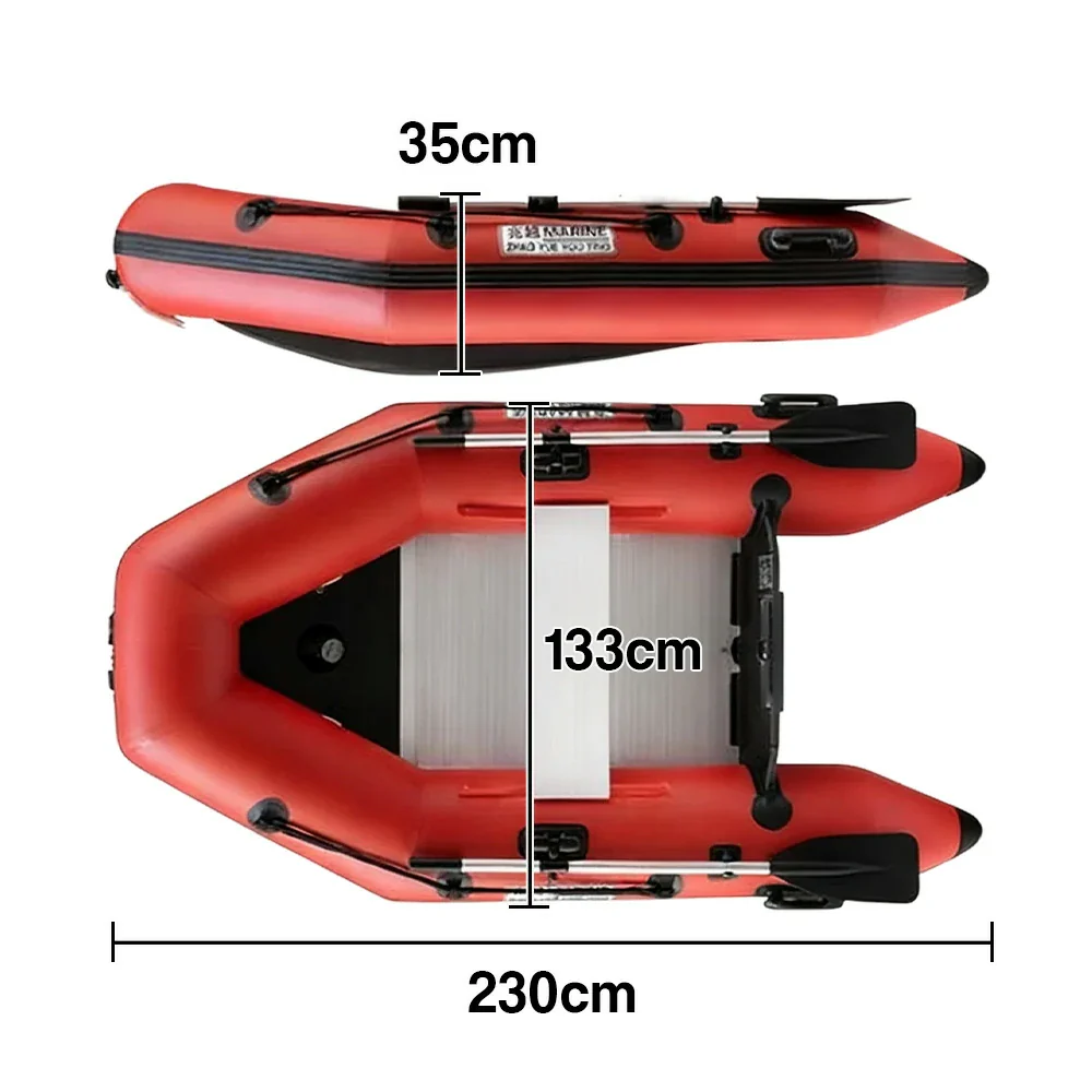 TREKKA 230/280/330cm Inflatable Kayak Durable PVC Construction Multi-Chamber Design Quick-Drain Valve Ideal for Fishing & Recreation - Red - Image 5