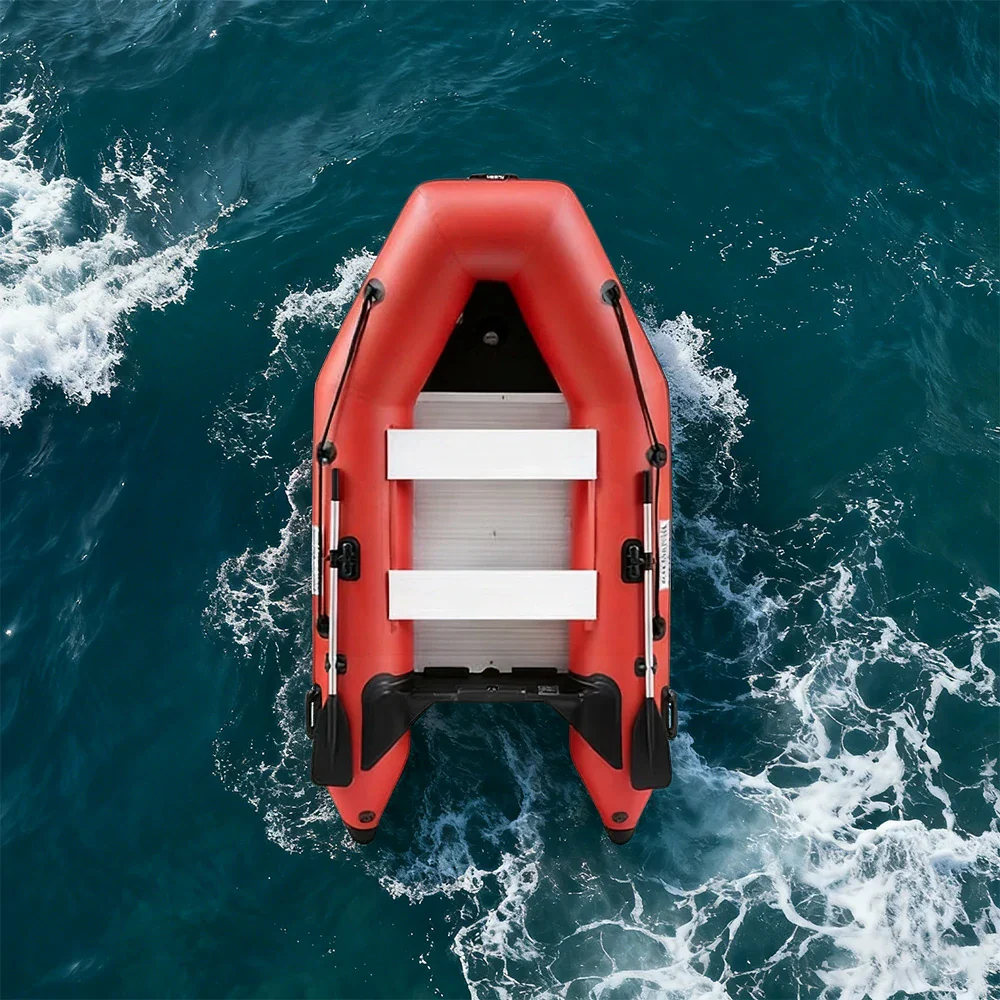 TREKKA 230/280/330cm Inflatable Kayak Durable PVC Construction Multi-Chamber Design Quick-Drain Valve Ideal for Fishing & Recreation - Red - Image 7