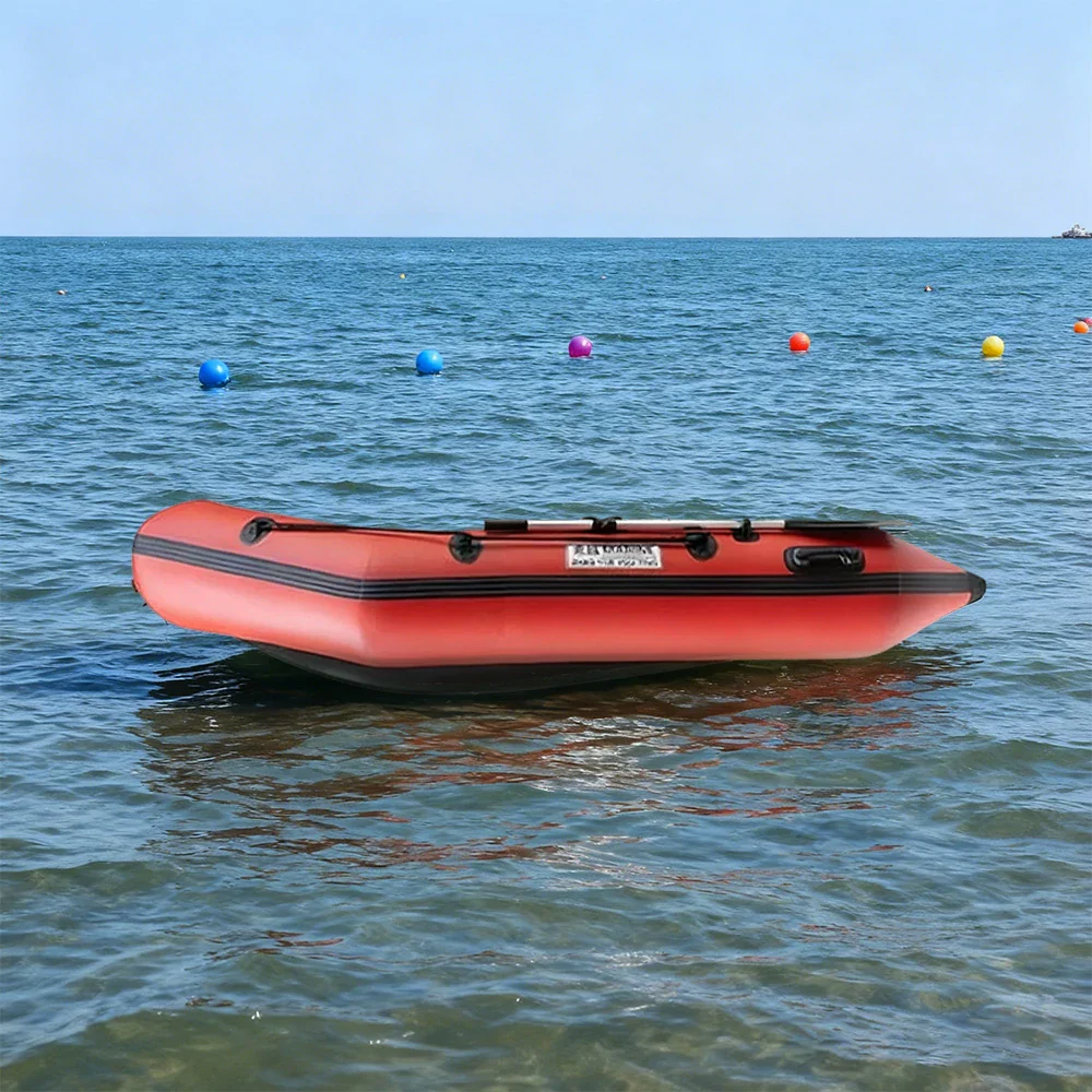 TREKKA 230/280/330cm Inflatable Kayak Durable PVC Construction Multi-Chamber Design Quick-Drain Valve Ideal for Fishing & Recreation - Red - Image 9