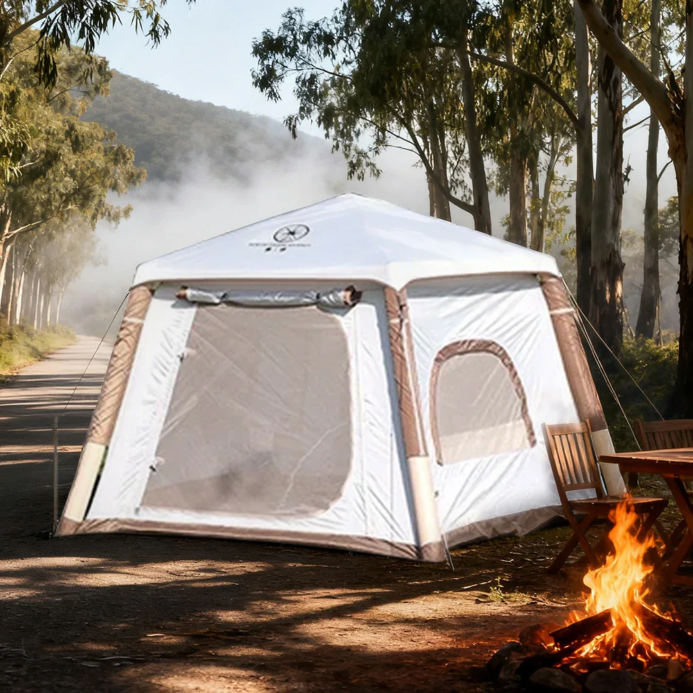 TREKKA Inflatable Camping Tent with Silver-Coated Roof - UPF50+ Sun Protection, Easy Setup, Compact Shelter for 2-4 People - Cream White - Image 2