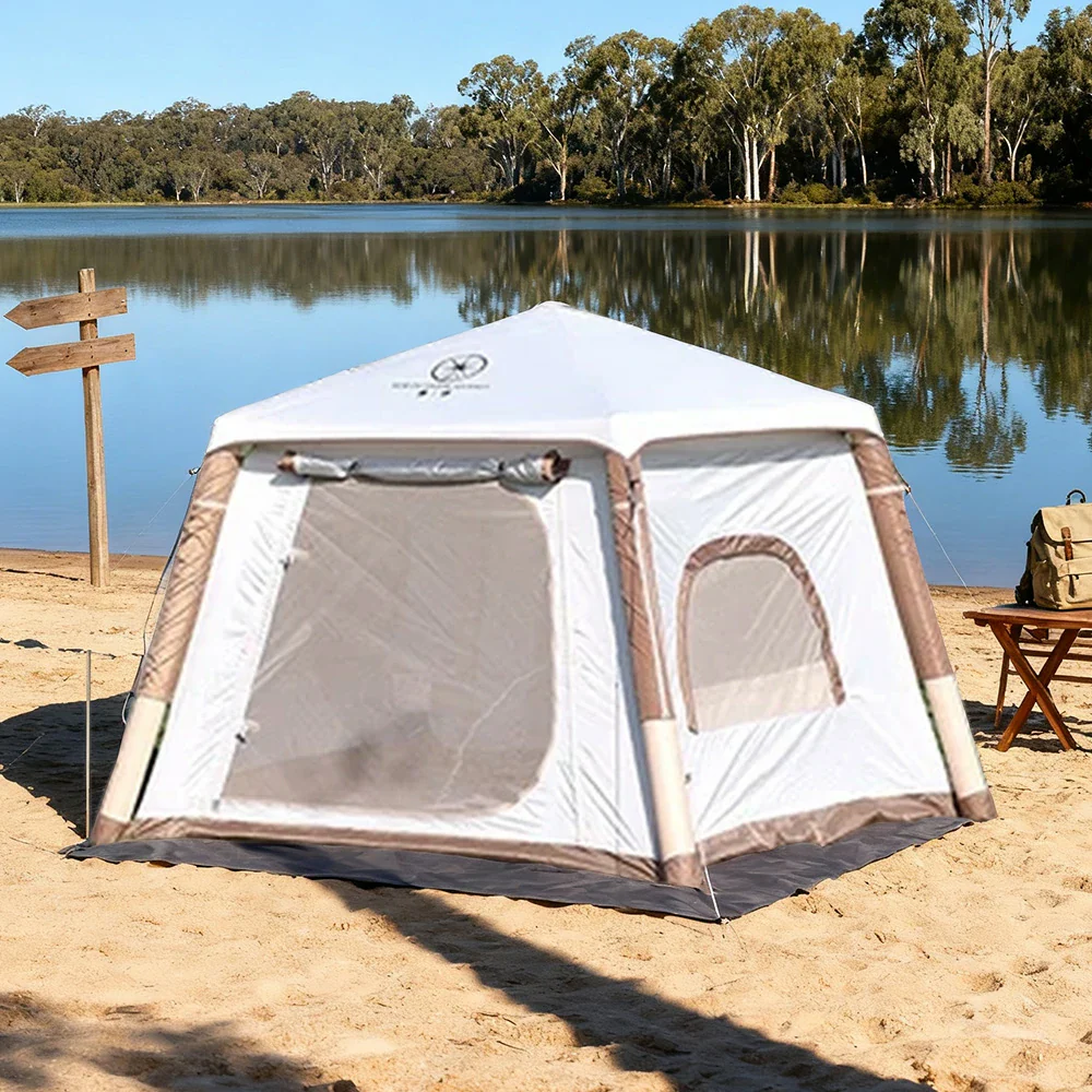 TREKKA Inflatable Camping Tent with Silver-Coated Roof - UPF50+ Sun Protection, Easy Setup, Compact Shelter for 2-4 People - Cream White - Image 4