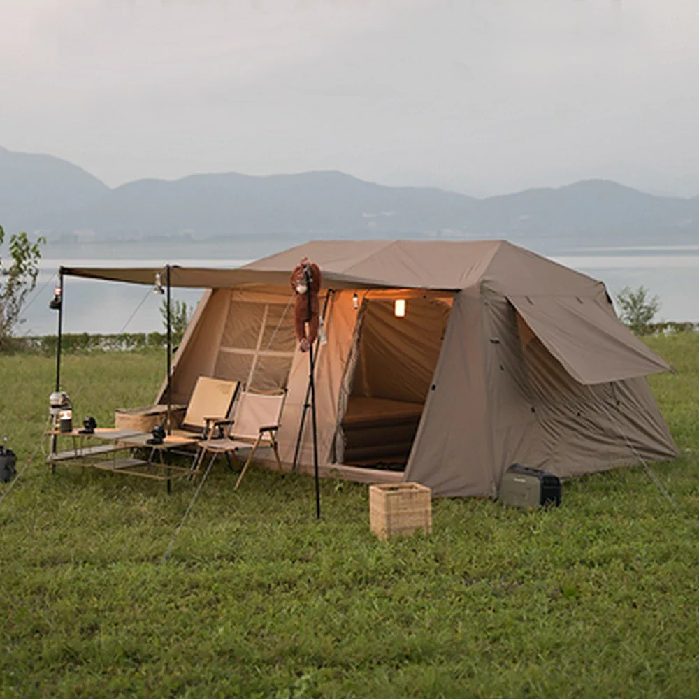 TREKKA Ridge-Style Camping Tent with Approx. 13 Sq. m Space - Two-Room One-Living-Area Layout, Auto-Open Design, Spacious Family Shelter - Brown - Image 2