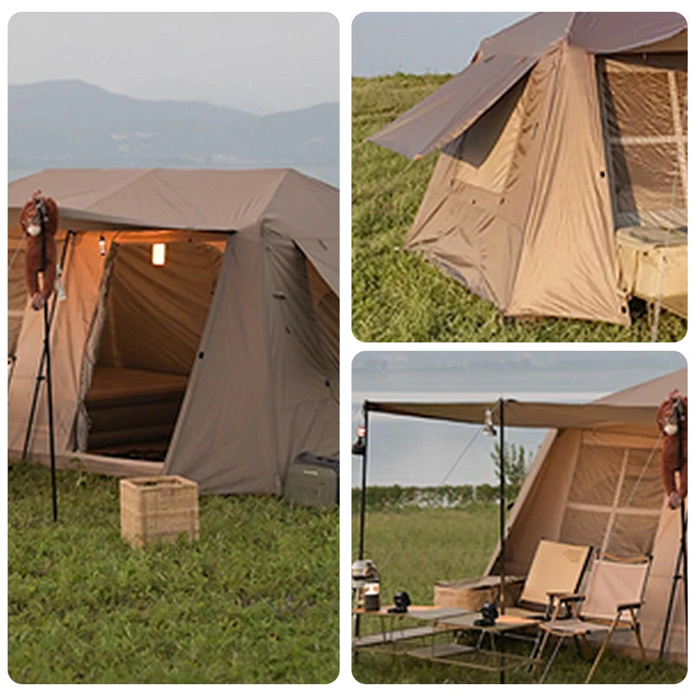 TREKKA Ridge-Style Camping Tent with Approx. 13 Sq. m Space - Two-Room One-Living-Area Layout, Auto-Open Design, Spacious Family Shelter - Brown - Image 3