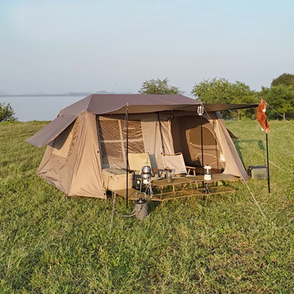 TREKKA Ridge-Style Camping Tent with Approx. 13 Sq. m Space - Two-Room One-Living-Area Layout, Auto-Open Design, Spacious Family Shelter - Brown - Image 4
