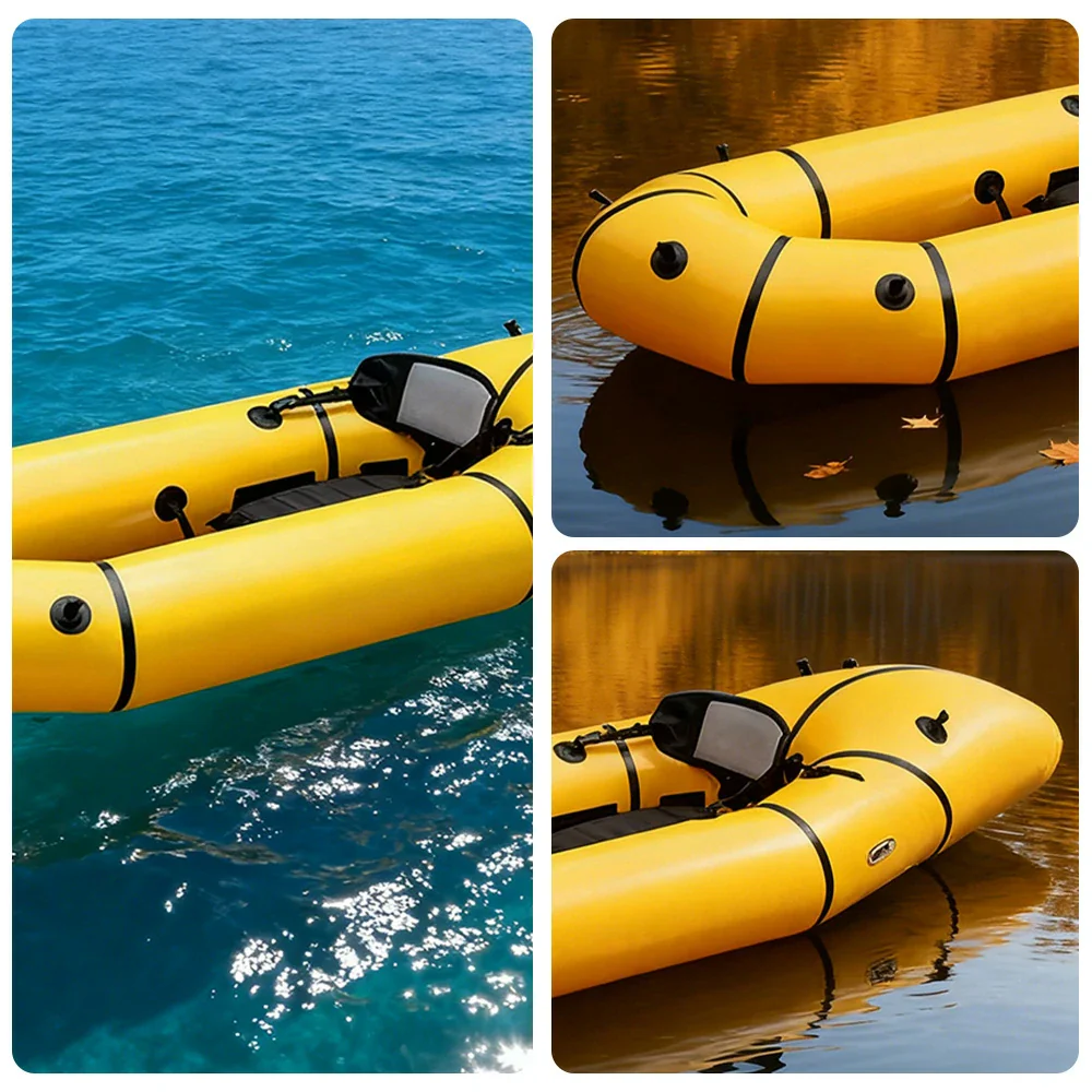 TREKKA Single Inflatable Kayak Lightweight Compact Design Breathable Mesh Backrest Ideal for Boating & Fishing - Yellow - Image 3