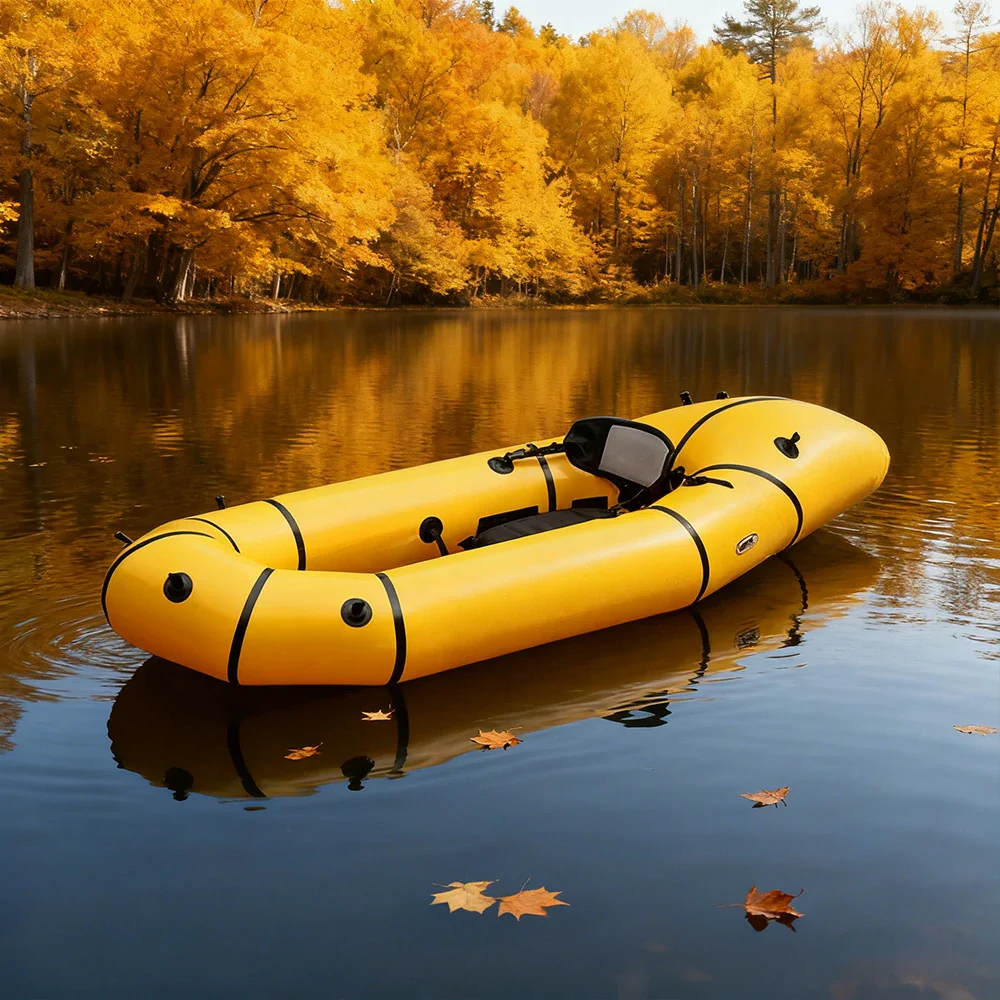 TREKKA Single Inflatable Kayak Lightweight Compact Design Breathable Mesh Backrest Ideal for Boating & Fishing - Yellow - Image 4