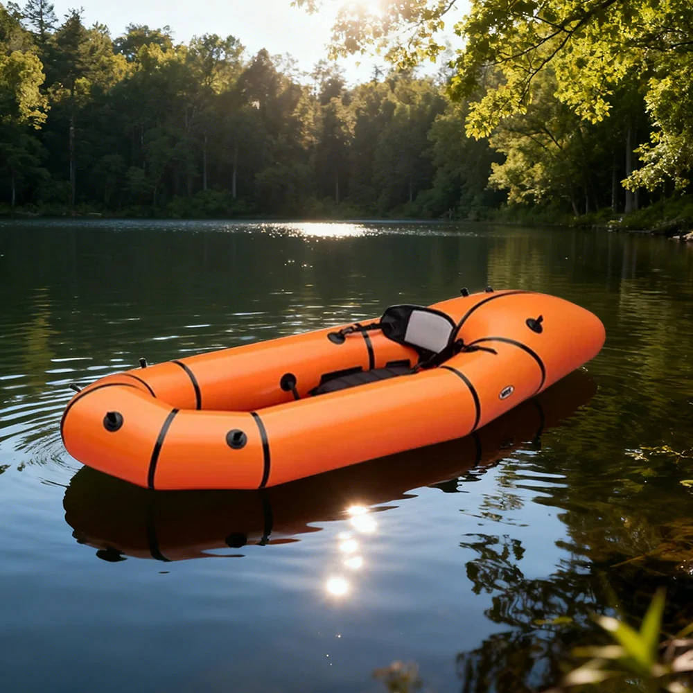 TREKKA Single Inflatable Kayak Lightweight Compact Design Breathable Mesh Backrest Ideal for Boating & Fishing - Orange - Image 4