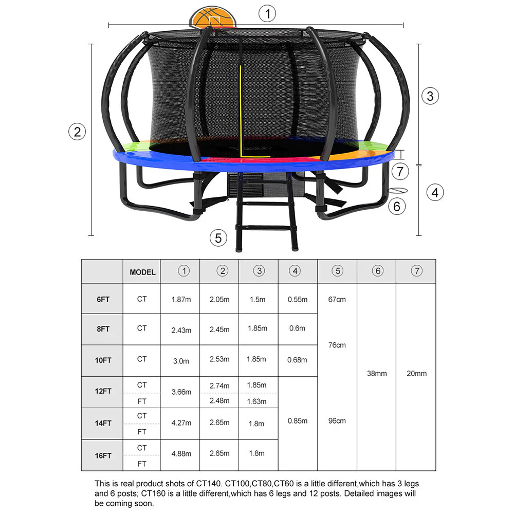 POP MASTER 6/8/10/12/14/16FT Curved Trampoline With PE Sunshade Cover - Image 4