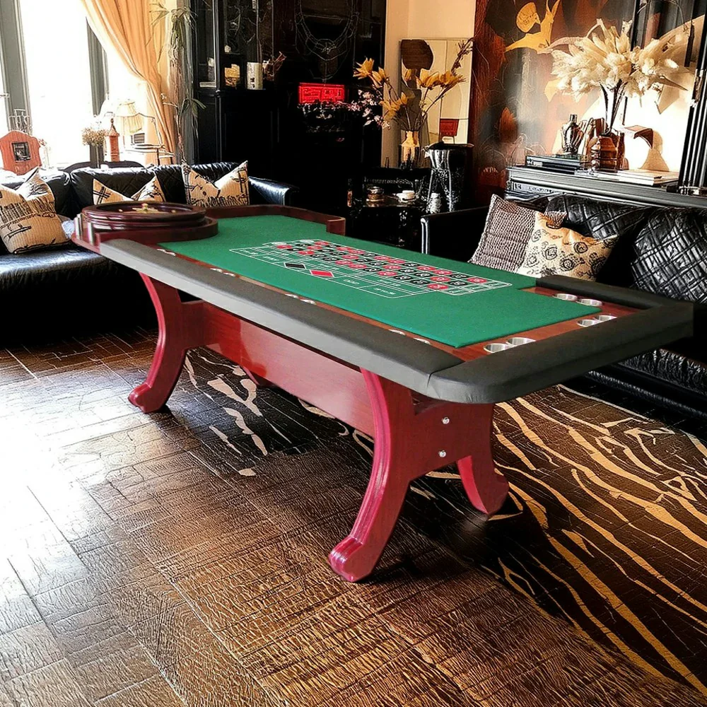 VERSA 240/260cm Length Roulette Table W/ Roulette Wheel Home Game Rooms Private Events - Red&Green - Image 5