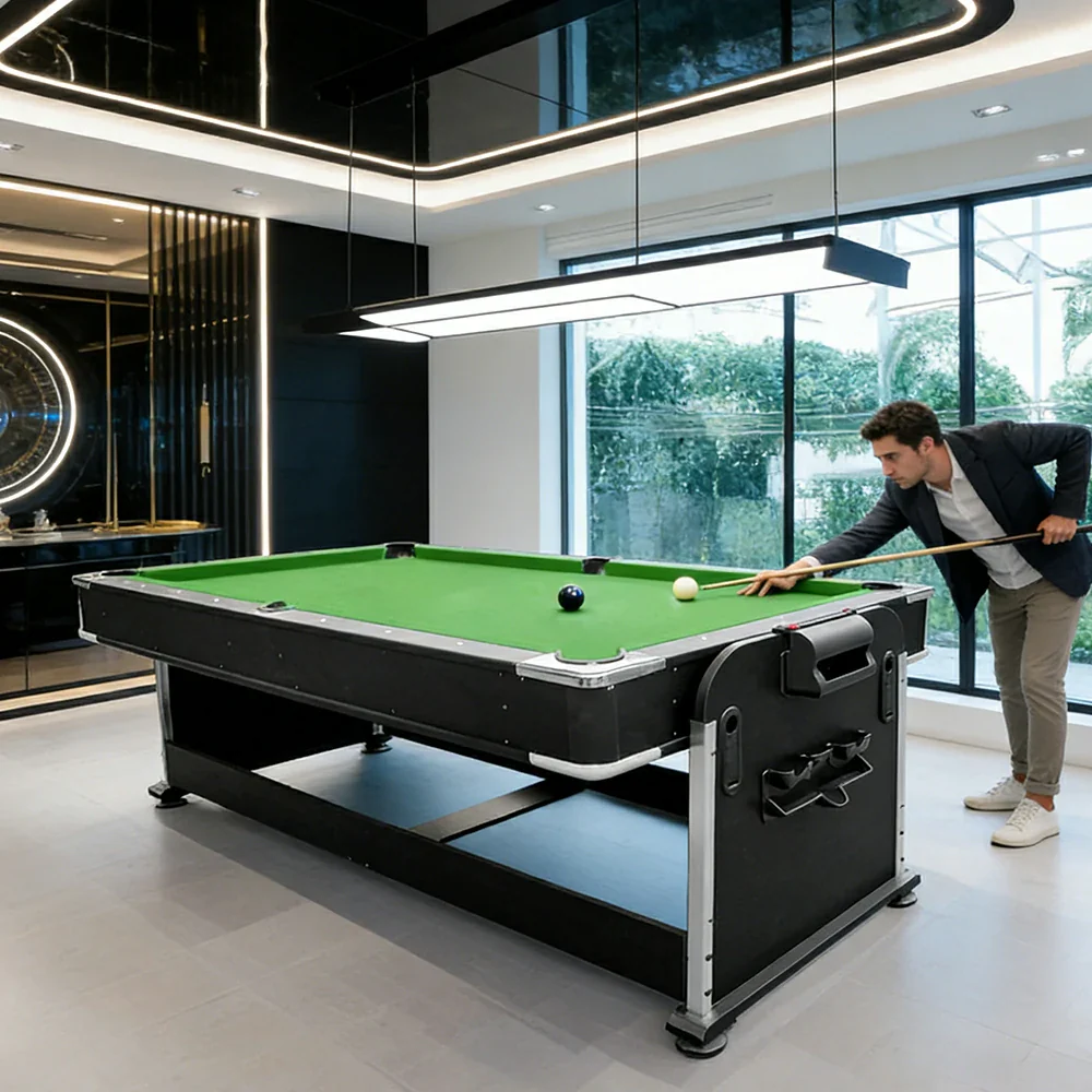 VERSA 4-IN-1 7FT Convertible Table Air Hockey, Pool Billiards, Dining, and Table Tennis for Billiard Game Rooms with Free Accessories - Green Felt - Image 18