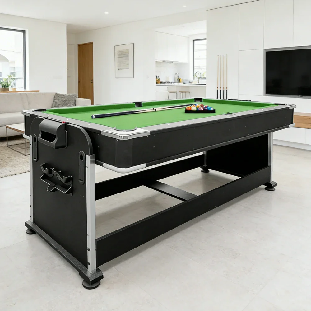 VERSA 4-IN-1 7FT Convertible Table Air Hockey, Pool Billiards, Dining, and Table Tennis for Billiard Game Rooms with Free Accessories - Green Felt - Image 7