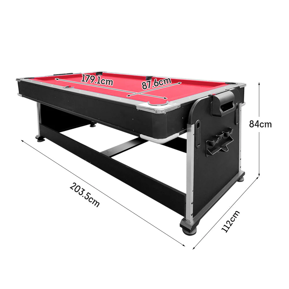 VERSA 4-IN-1 7FT Convertible Table Air Hockey, Pool Billiards, Dining, and Table Tennis for Billiard Game Rooms with Free Accessories - Red Felt - Image 16