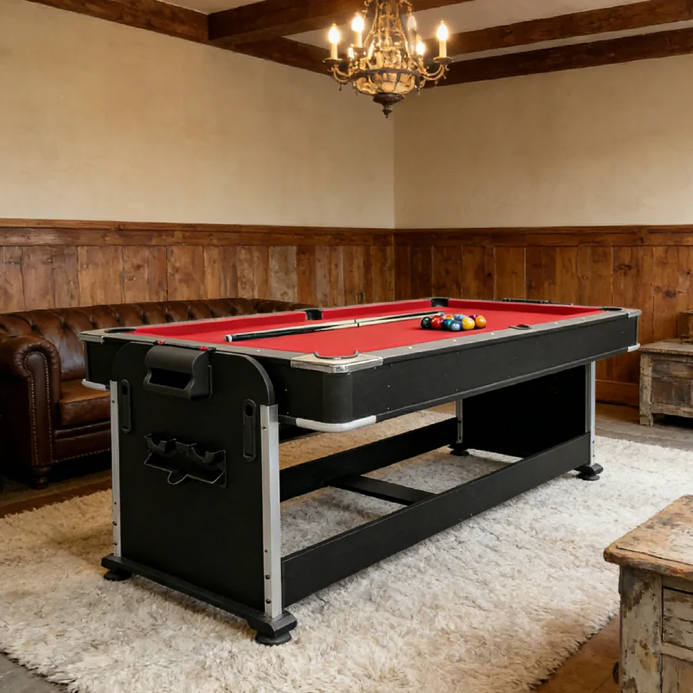 VERSA 4-IN-1 7FT Convertible Table Air Hockey, Pool Billiards, Dining, and Table Tennis for Billiard Game Rooms with Free Accessories - Red Felt - Image 3