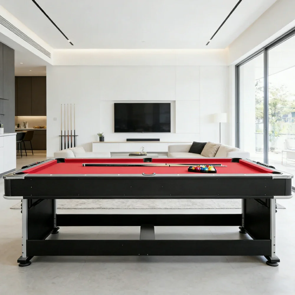 VERSA 4-IN-1 7FT Convertible Table Air Hockey, Pool Billiards, Dining, and Table Tennis for Billiard Game Rooms with Free Accessories - Red Felt - Image 4