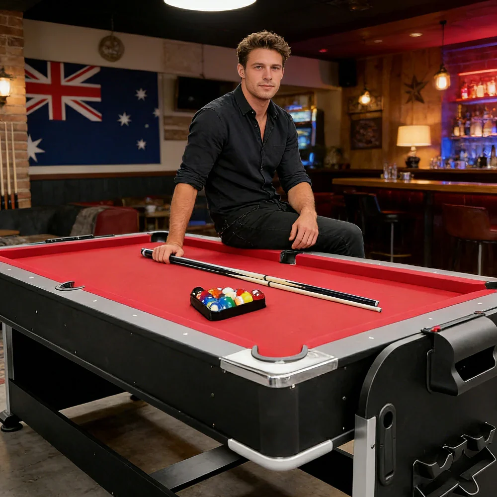 VERSA 4-IN-1 7FT Convertible Table Air Hockey, Pool Billiards, Dining, and Table Tennis for Billiard Game Rooms with Free Accessories - Red Felt - Image 6