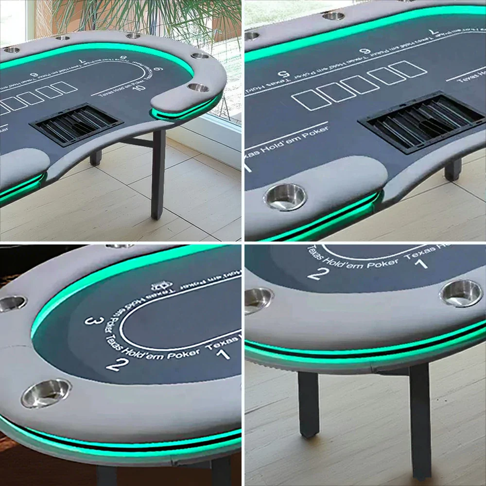 VERSA Foldable Poker Table with LED Lights - 213/240/260cm - Premium Home Game Edition, Multi-Player Layout - Blue&Grey - Image 3