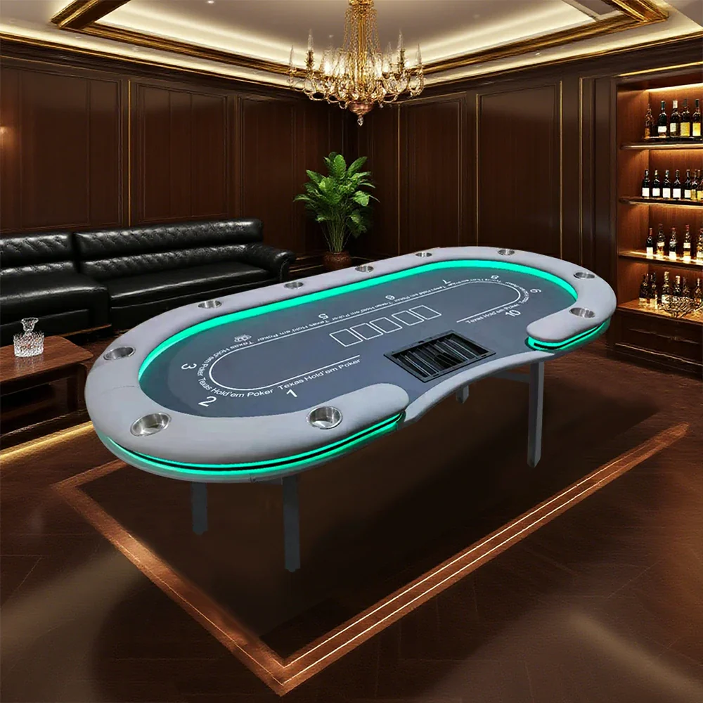 VERSA Foldable Poker Table with LED Lights - 213/240/260cm - Premium Home Game Edition, Multi-Player Layout - Blue&Grey - Image 5