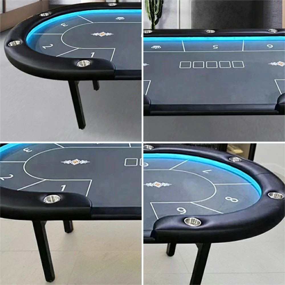 VERSA Foldable Poker Table with LED Lights - 213/240/260cm - Premium Home Game Edition, Multi-Player Layout - Blue&Black - Image 3