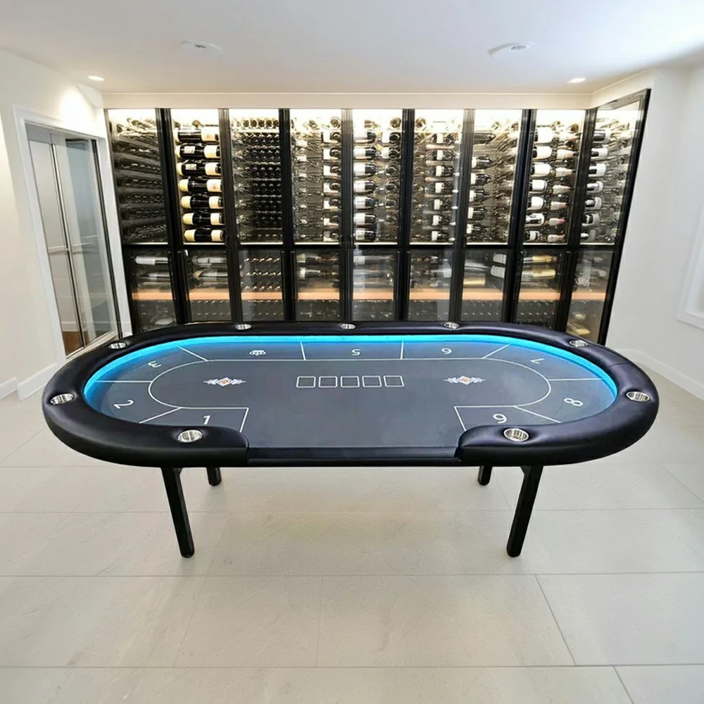 VERSA Foldable Poker Table with LED Lights - 213/240/260cm - Premium Home Game Edition, Multi-Player Layout - Blue&Black - Image 4