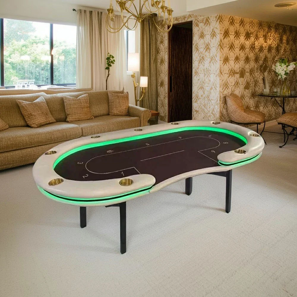 VERSA Foldable Poker Table with LED Lights - 213/240/260cm - Premium Home Game Edition, Multi-Player Layout - Green & Grey - Image 2