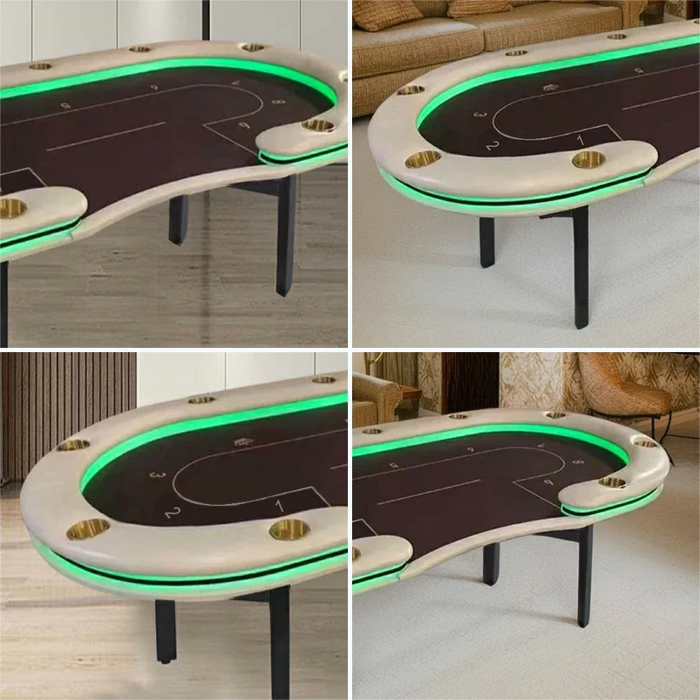 VERSA Foldable Poker Table with LED Lights - 213/240/260cm - Premium Home Game Edition, Multi-Player Layout - Green & Grey - Image 3