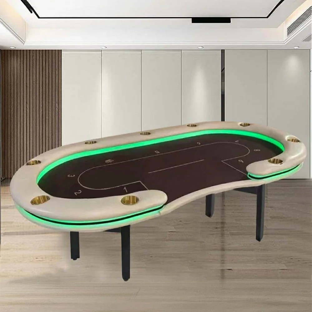 VERSA Foldable Poker Table with LED Lights - 213/240/260cm - Premium Home Game Edition, Multi-Player Layout - Green & Grey - Image 4