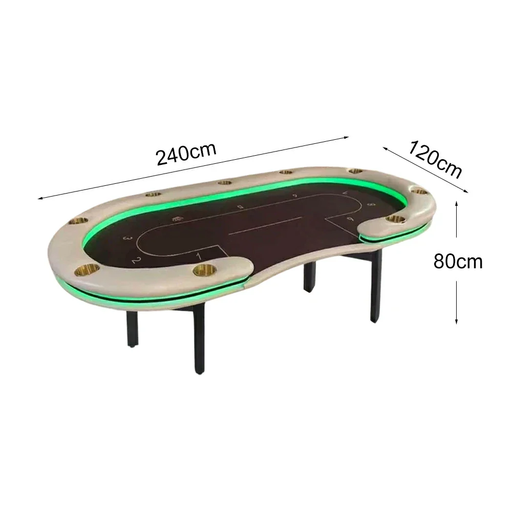 VERSA Foldable Poker Table with LED Lights - 213/240/260cm - Premium Home Game Edition, Multi-Player Layout - Green & Grey - Image 6