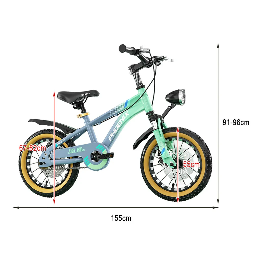 VOLTUS 14/18/22 Inch Children's Bicycle Foot Support & Training Wheels Magnesium Alloy Integrated Wheel CNC Double-Layer Knife Ring - Grey&Green - Image 14