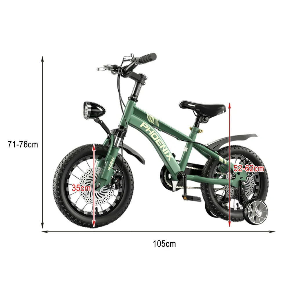 VOLTUS 14/18/22 Inch Children's Bicycle Foot Support & Training Wheels CNC Double-Layer Knife Ring - Green - Image 12