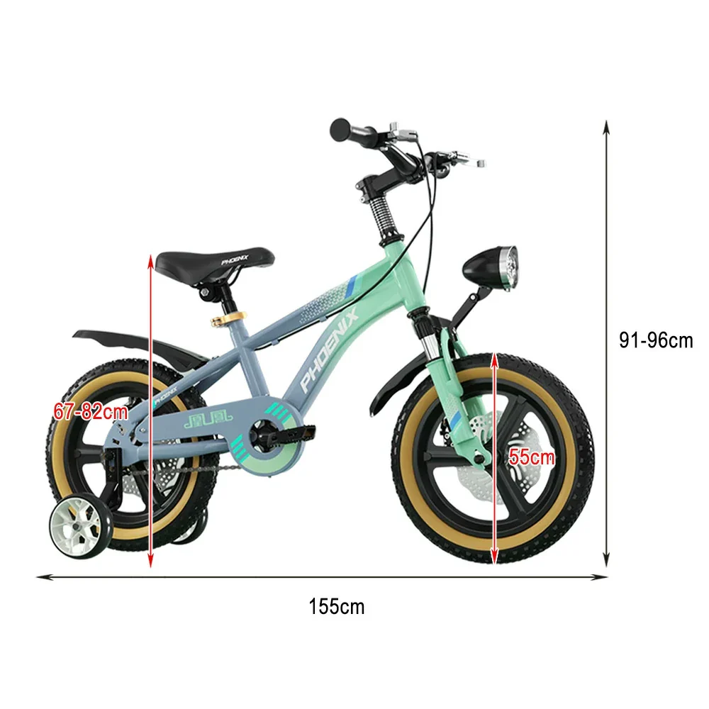 VOLTUS 14/18/22 Inch Children's Bicycle Foot Support & Training Wheels Magnesium Alloy Integrated Wheel - Grey&Green - Image 14