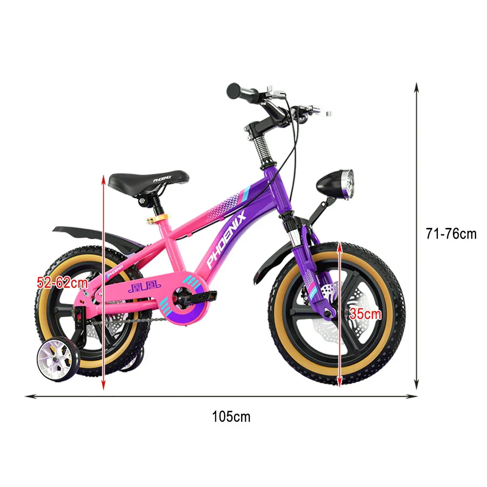 VOLTUS 14/18/22 Inch Children's Bicycle Foot Support & Training Wheels Magnesium Alloy Integrated Wheel - Pink&Purple - Image 12
