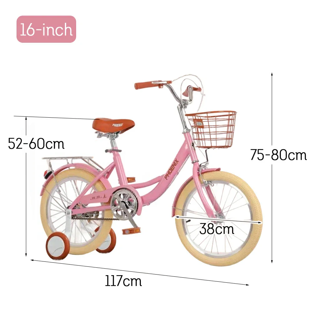 VOLTUS 16/20/22 Kids' Princess Bike - Standard & Training Wheel Options, Comfortable Seat, Safety Design - Pink - Image 12