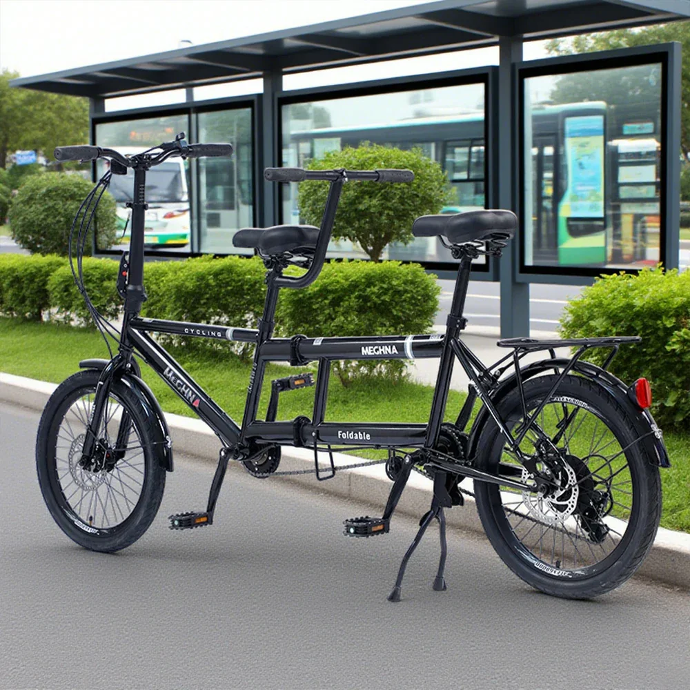VOLTUS 2-Person Folding Bicycle 20 Inch Variable Speed - Black/Orange/White - Image 2