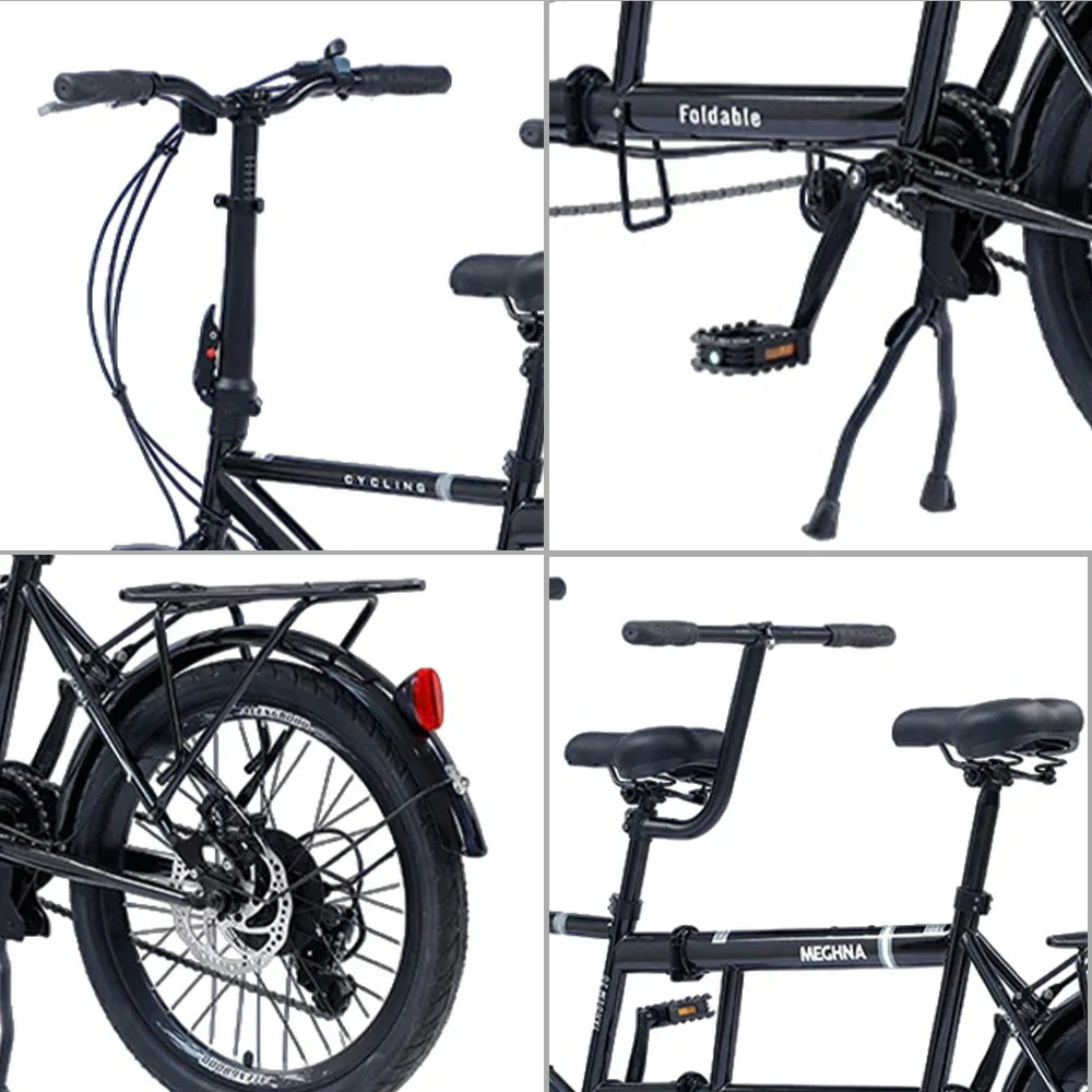VOLTUS 2-Person Folding Bicycle 20 Inch Variable Speed - Black/Orange/White - Image 3