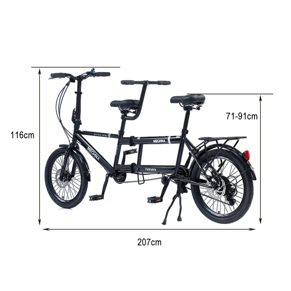 VOLTUS 2-Person Folding Bicycle 20 Inch Variable Speed - Black/Orange/White - Image 6