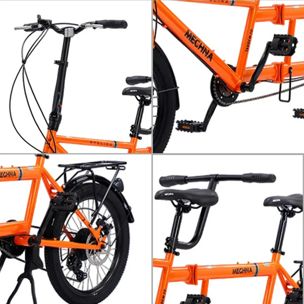 VOLTUS 2-Person Folding Bicycle 20 Inch Variable Speed - Black/Orange/White - Image 9