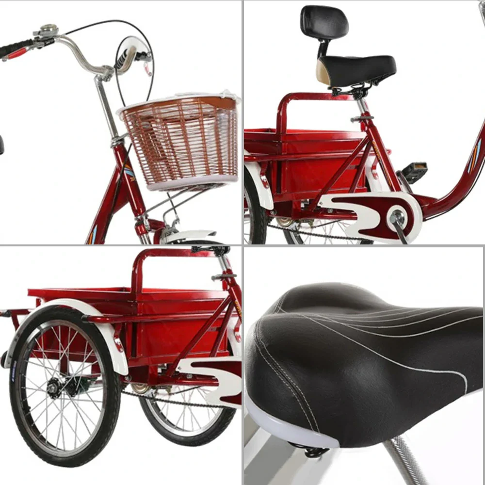 VOLTUS Adult Tricycle Shock Absorbing Front Fork Backrest Seat Comfortable Red/Silver/Beige - Image 8
