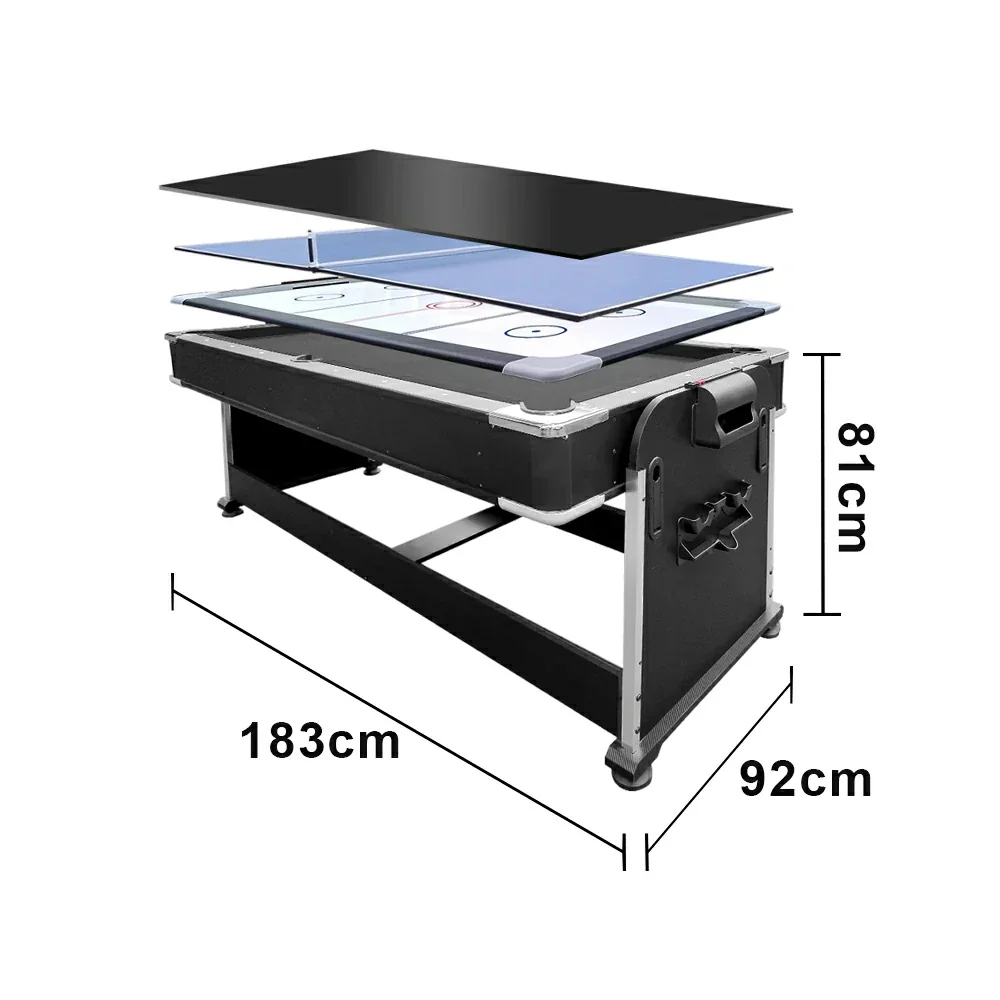 VERSA 4-IN-1 6FT Convertible Game Table - Air Hockey, Pool, Table Tennis & Dining, Space-Saving Black Frame, Free Accessories - Black Felt - Image 15