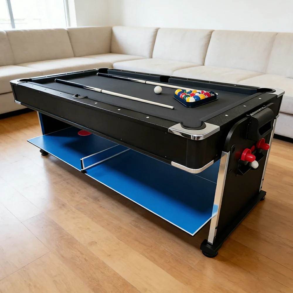 VERSA 4-IN-1 6FT Convertible Game Table - Air Hockey, Pool, Table Tennis & Dining, Space-Saving Black Frame, Free Accessories - Black Felt - Image 3