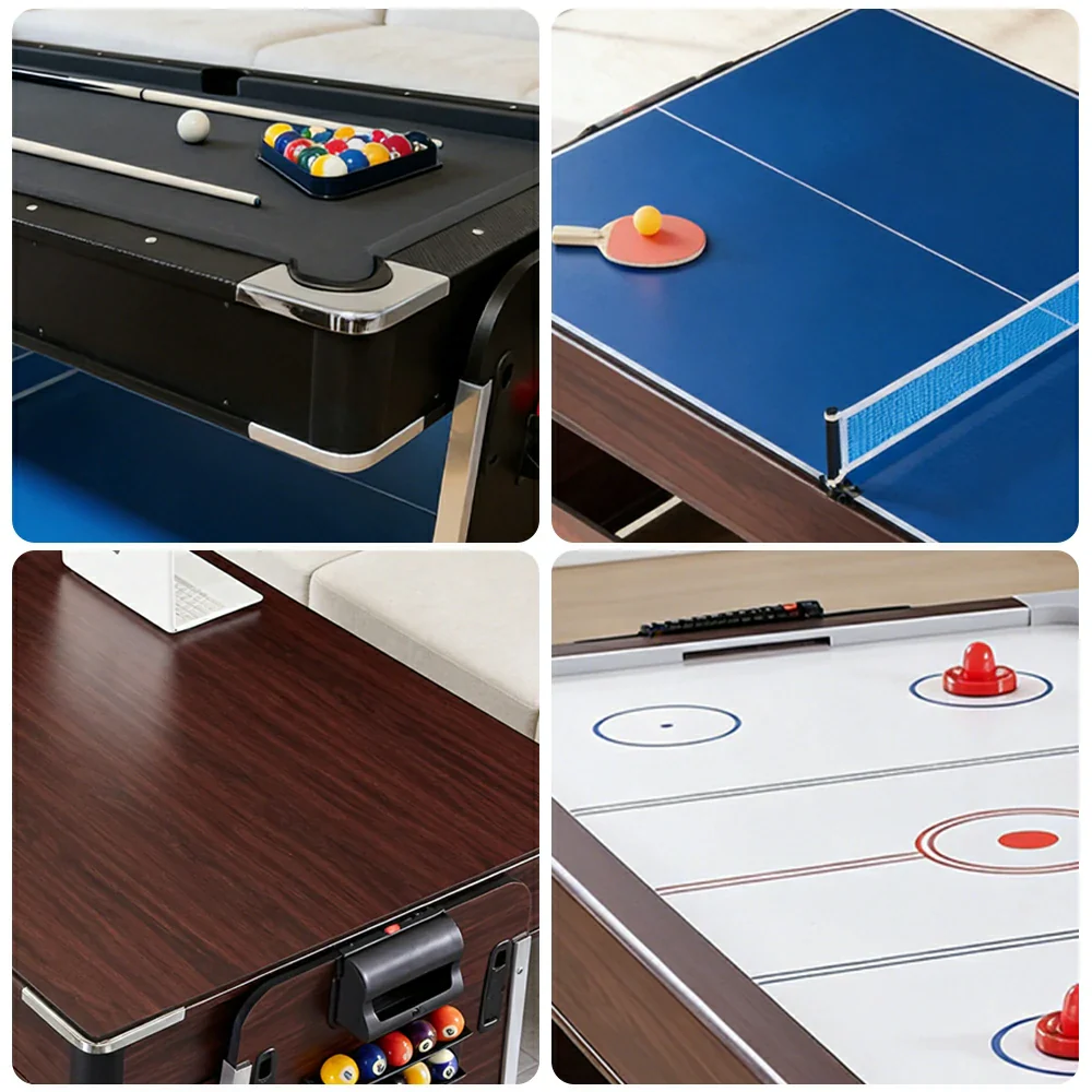 VERSA 4-IN-1 6FT Convertible Game Table - Air Hockey, Pool, Table Tennis & Dining, Space-Saving Black Frame, Free Accessories - Black Felt - Image 4