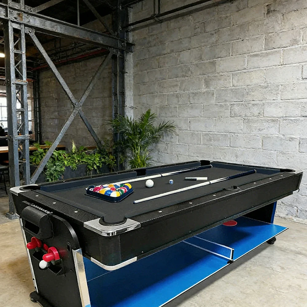 VERSA 4-IN-1 6FT Convertible Game Table - Air Hockey, Pool, Table Tennis & Dining, Space-Saving Black Frame, Free Accessories - Black Felt - Image 5